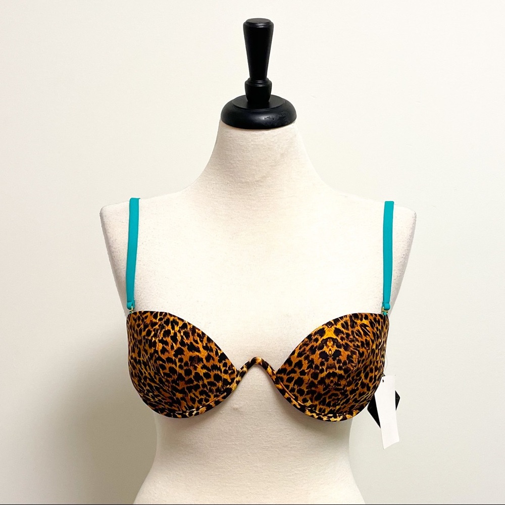 B Swim D Cup Rawr Uniwire Underwire Bikini Top NWT Leopard Teal Removable Straps